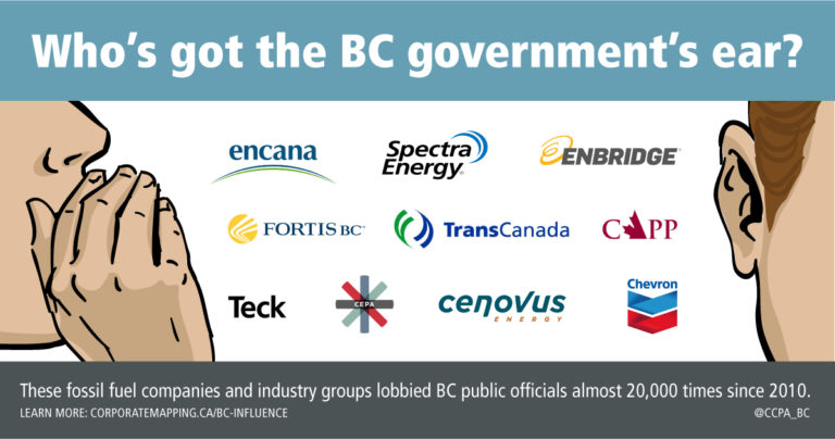 Who's got the B.C. government's ear? These oil companies and their officials lobbied the B.C. government 20,000 times since 2010.