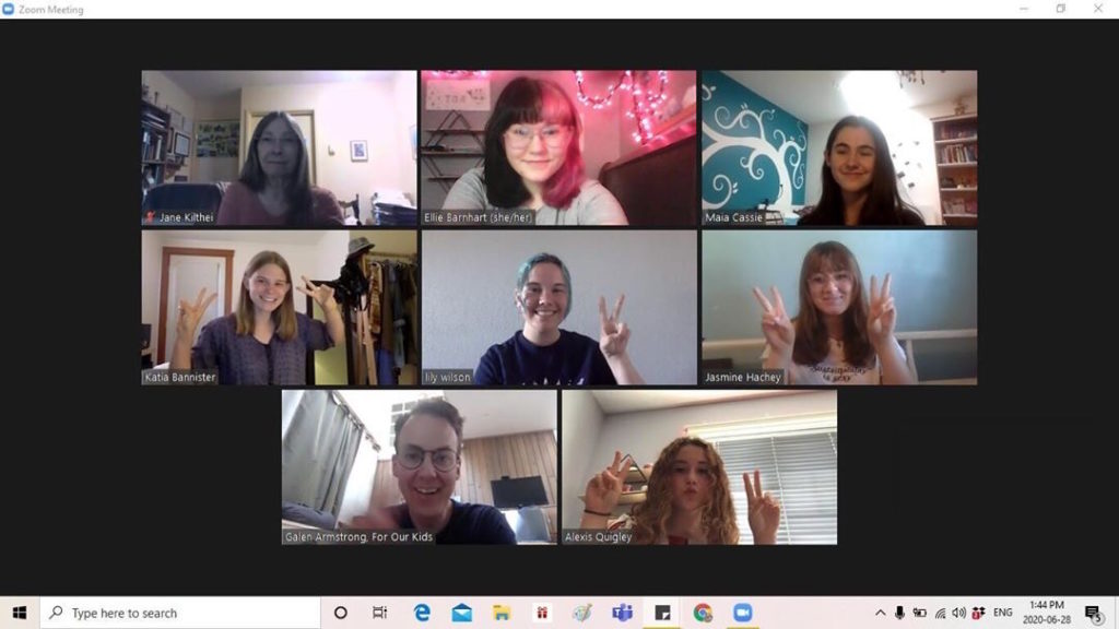 A group of youth prepare for a webinar on climate activism over Zoom